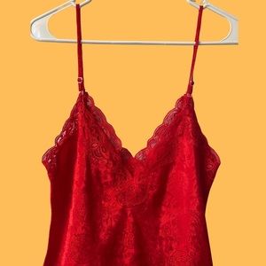 vintage victorias secret gold label bright red mini lace detail textured slip